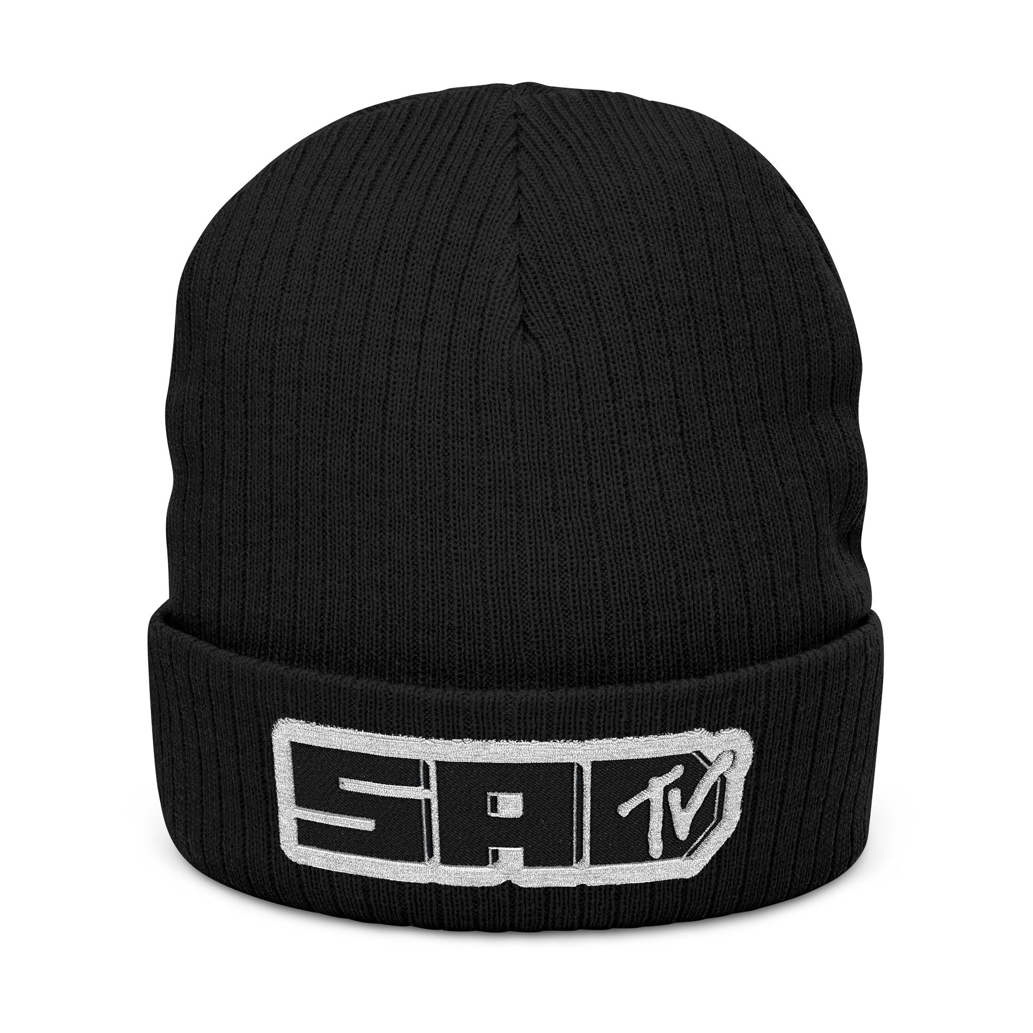 SADTV Logo — Embroidered Ribbed Knit Beanie